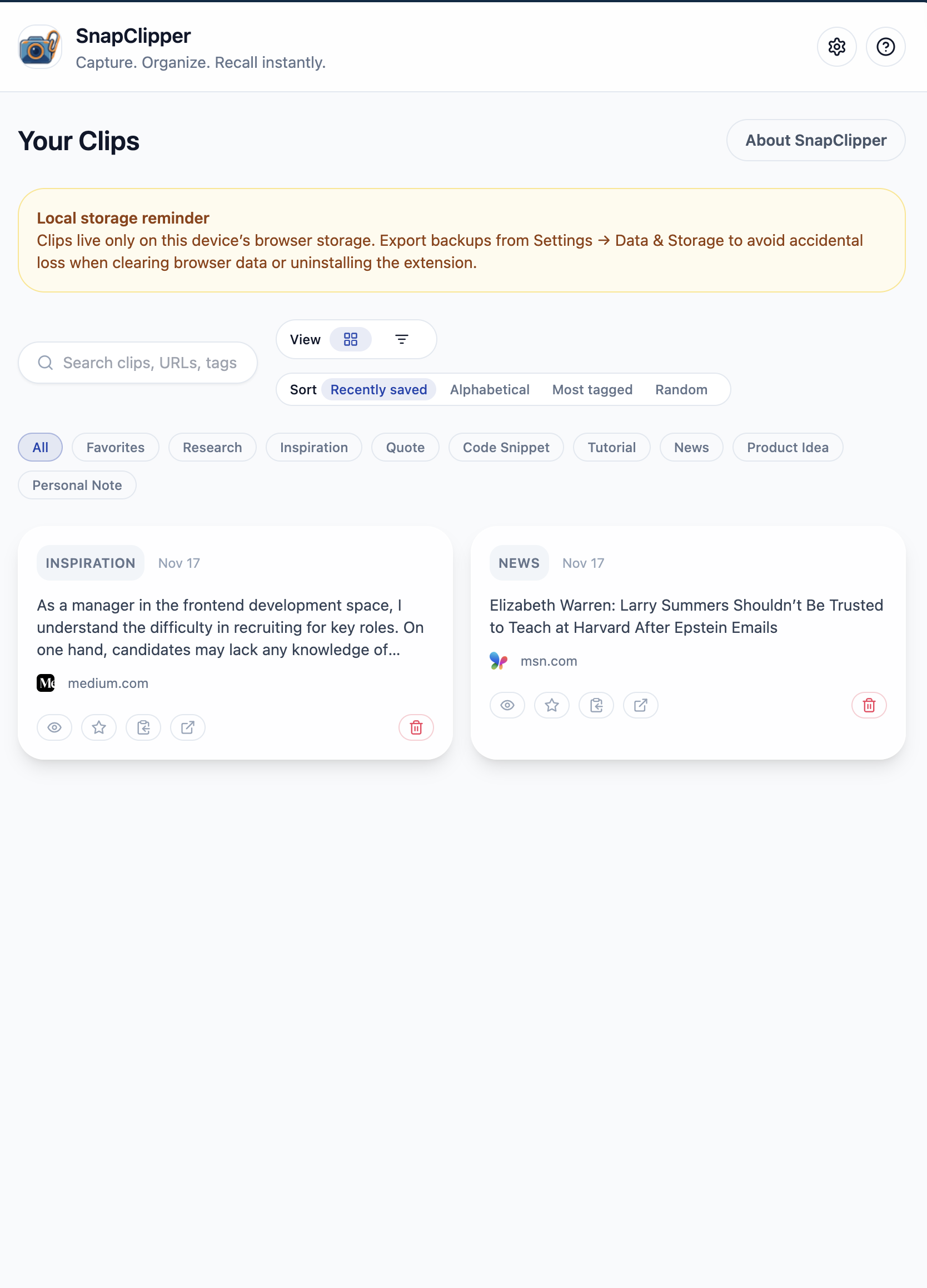 SnapClipper dashboard